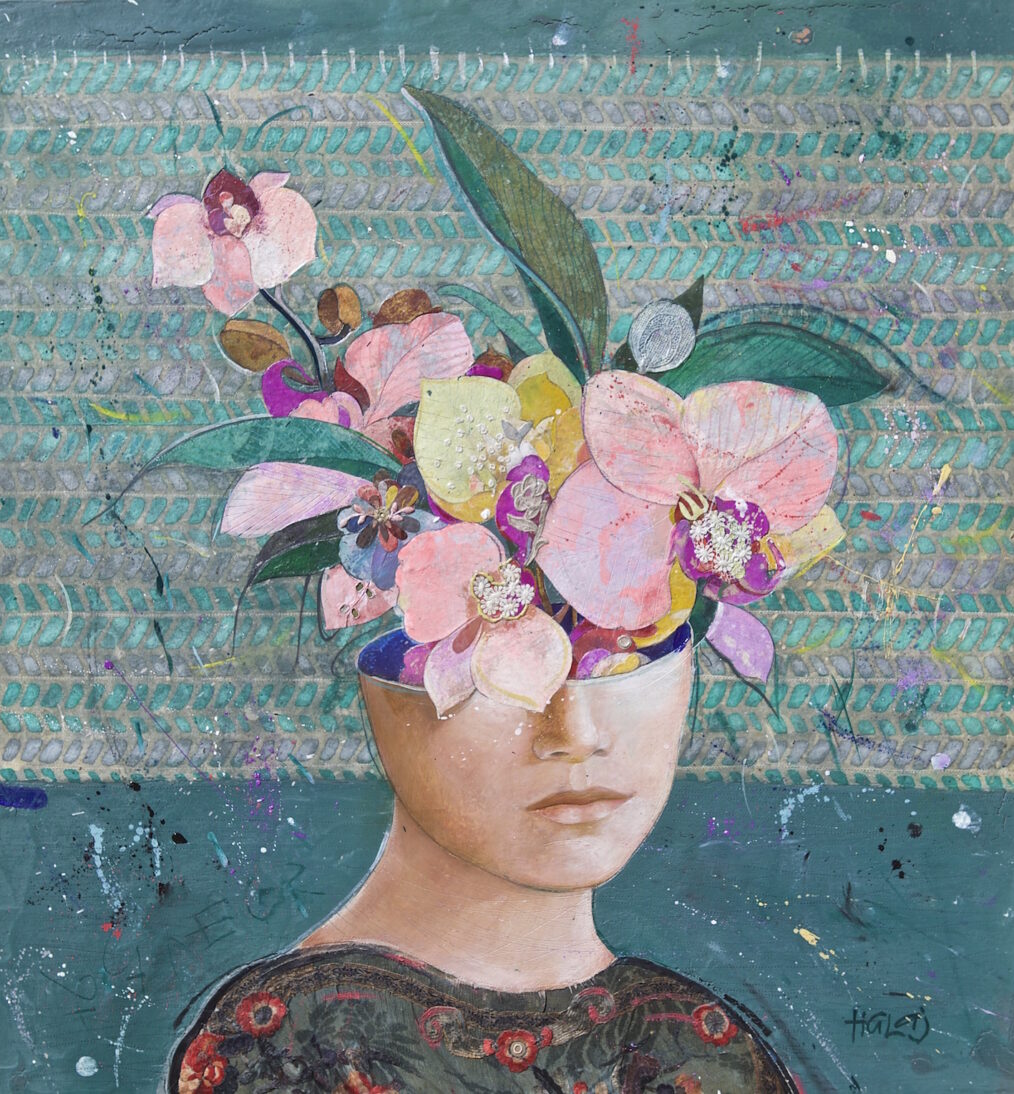 " Floral Mind #8 " 2016 Oil, emulsion, wax, textile, mixed media on panel, 30x28 in. (76.2x71.12 cm) Private Collection, Los Angeles, CA