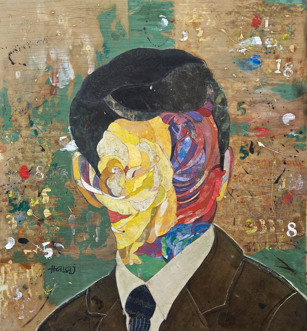 "Democratic Condidat" 2015 Oil, emulsion, textile, mixed media on panel,30x28 in. (76.2x71.12 cm)