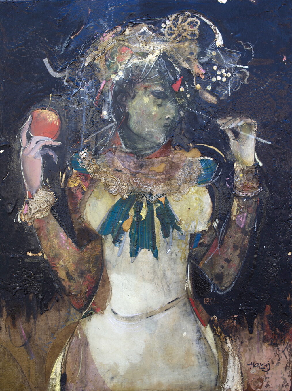 "Woman #2" 2014, Oil, emulsion, tar, mixed media on linen, 40x30 in. (101.6x76.2 cm)